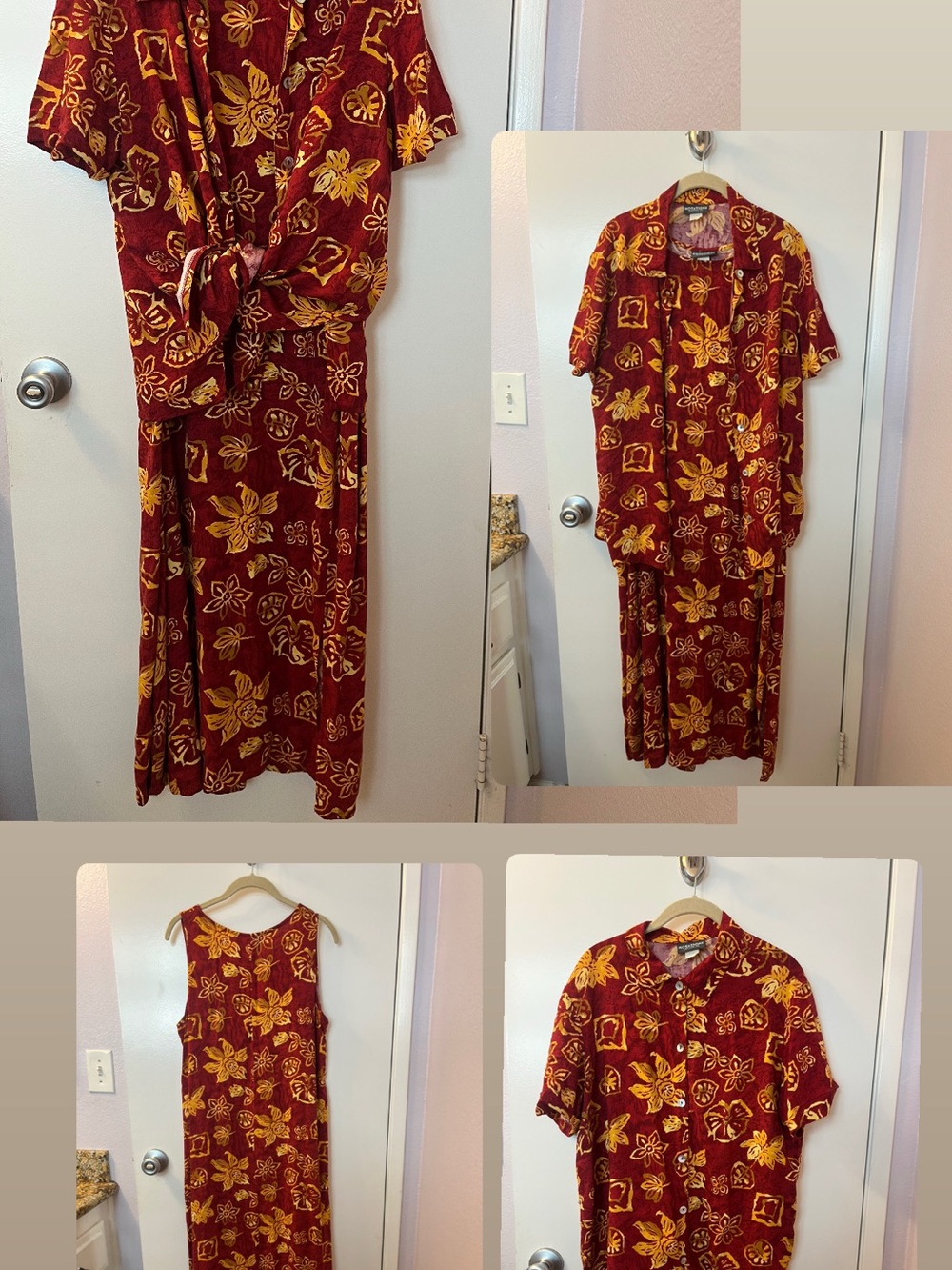Notations Two-Piece Floral Set Women’s dress red sleeveless maxi Large 90s EUC